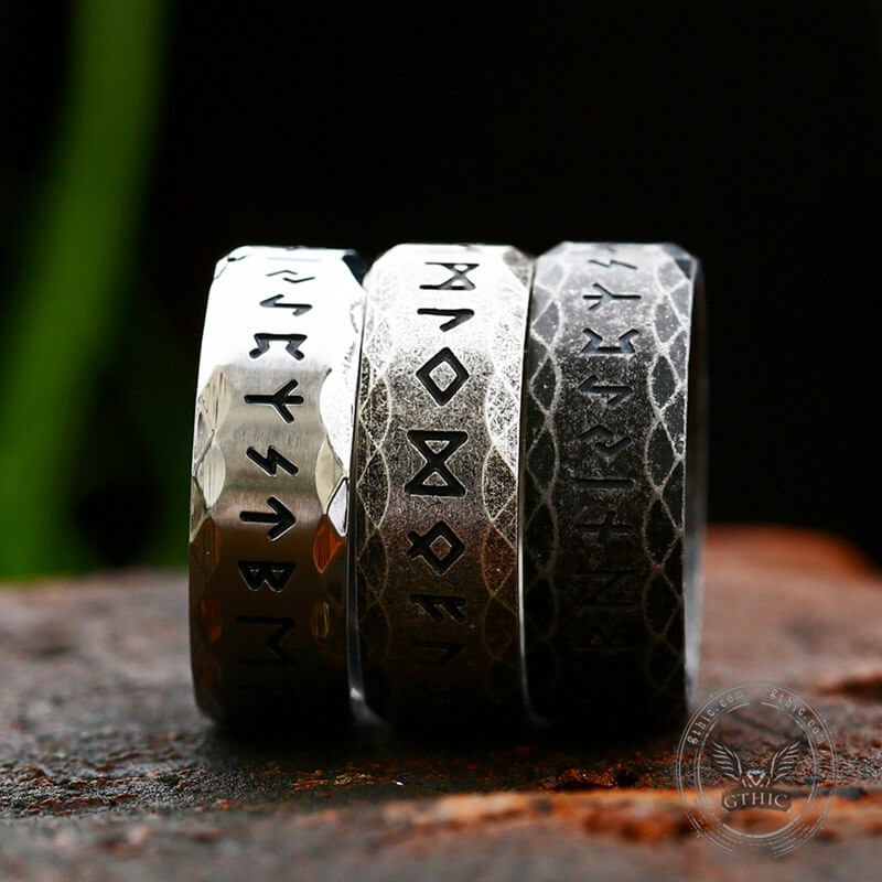 Scaled Pattern Runes Stainless Steel Viking Ring | Gthic.com