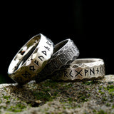 Scaled Pattern Runes Stainless Steel Viking Ring | Gthic.com