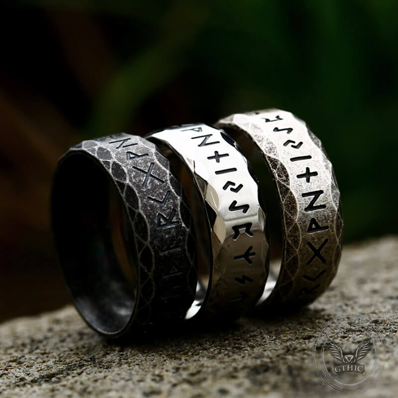 Scaled Pattern Runes Stainless Steel Viking Ring | Gthic.com