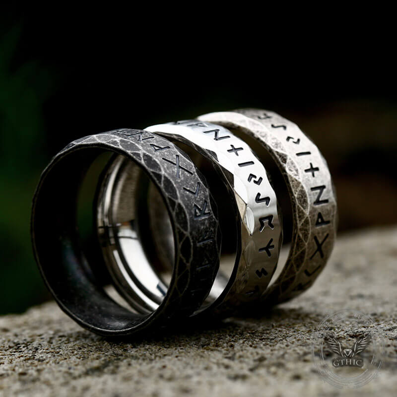 Stone Runes Rings Scaled Pattern Runes Stainless Steel Viking Ring – GTHIC