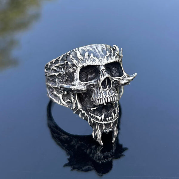 Screaming Demon Skull Sterling Silver Ring | Gthic.com