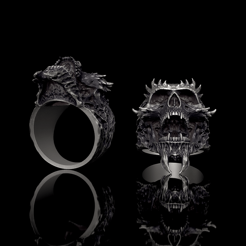 Screaming Demon Skull Sterling Silver Ring – GTHIC