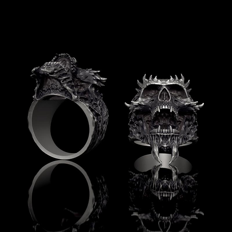 Screaming Demon Skull Sterling Silver Ring | Gthic.com