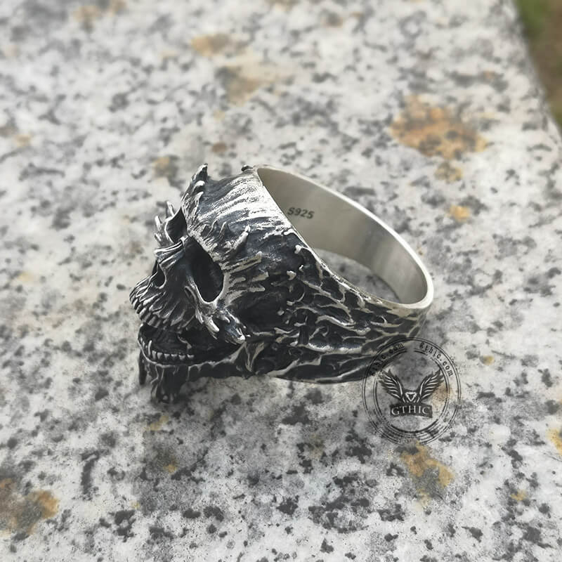 Screaming Demon Skull Sterling Silver Ring – GTHIC