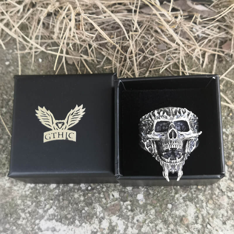 Screaming Demon Skull Sterling Silver Ring – GTHIC