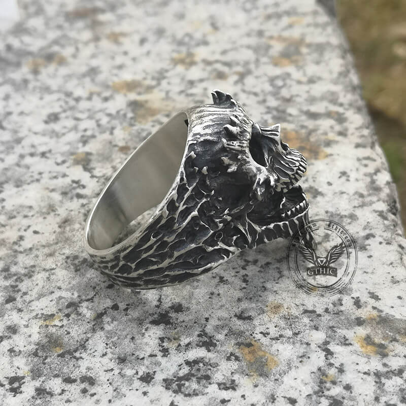 Screaming Demon Skull Sterling Silver Ring – GTHIC