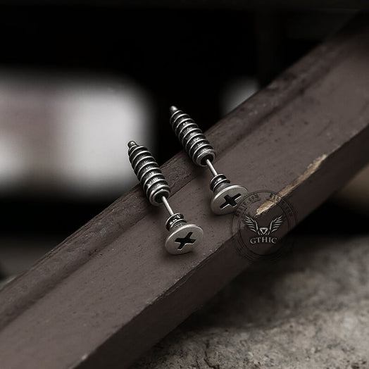 Screw Sterling Silver Punk Stud Earrings | Gthic.com