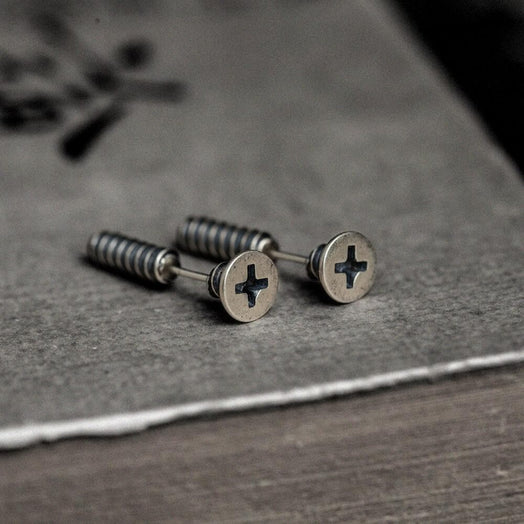 Screw Sterling Silver Punk Stud Earrings | Gthic.com
