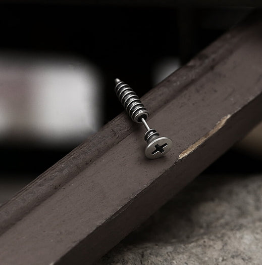 Screw Sterling Silver Punk Stud Earrings