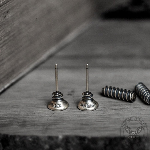 Screw Sterling Silver Punk Stud Earrings | Gthic.com