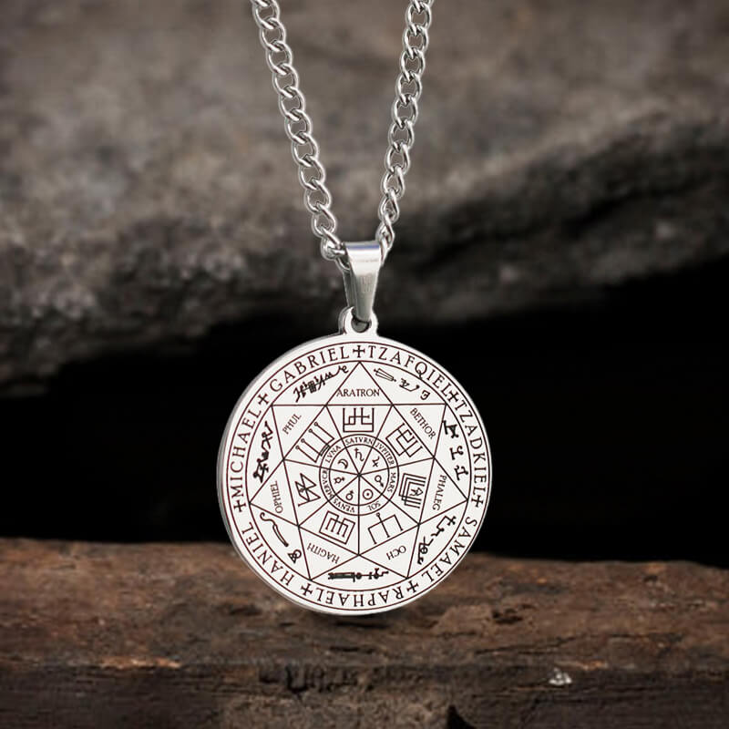 Seal of The Seven Archangels Stainless Steel Necklace 03 silver | Gthic.com