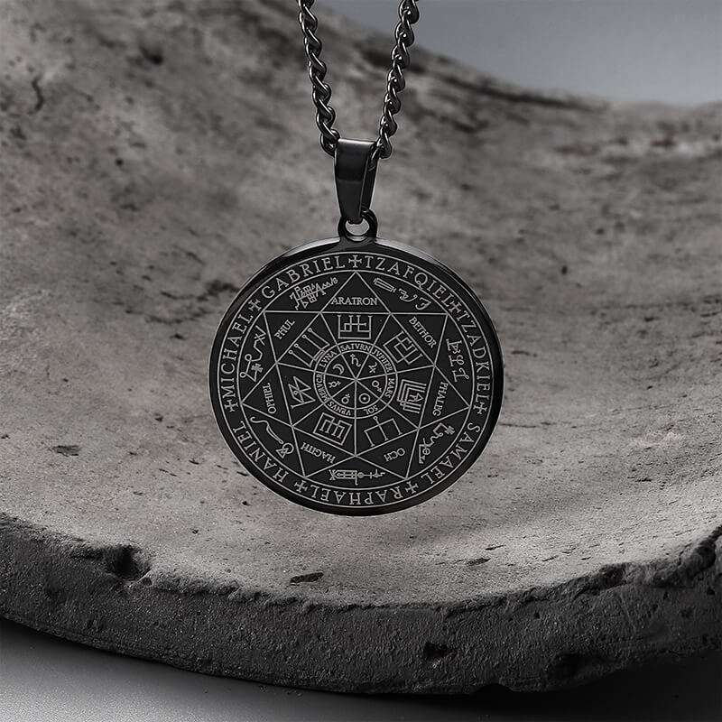 Seal of The Seven Archangels Stainless Steel Necklace 02 black | Gthic.com