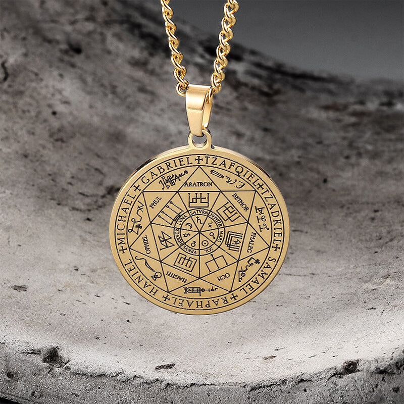 Seal of The Seven Archangels Stainless Steel Necklace 04 gold | Gthic.com