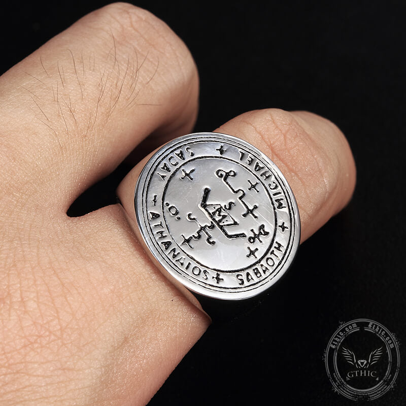 Sigil of Archangel Michael Talisman Stainless Steel Ring02 silver | Gthic.com