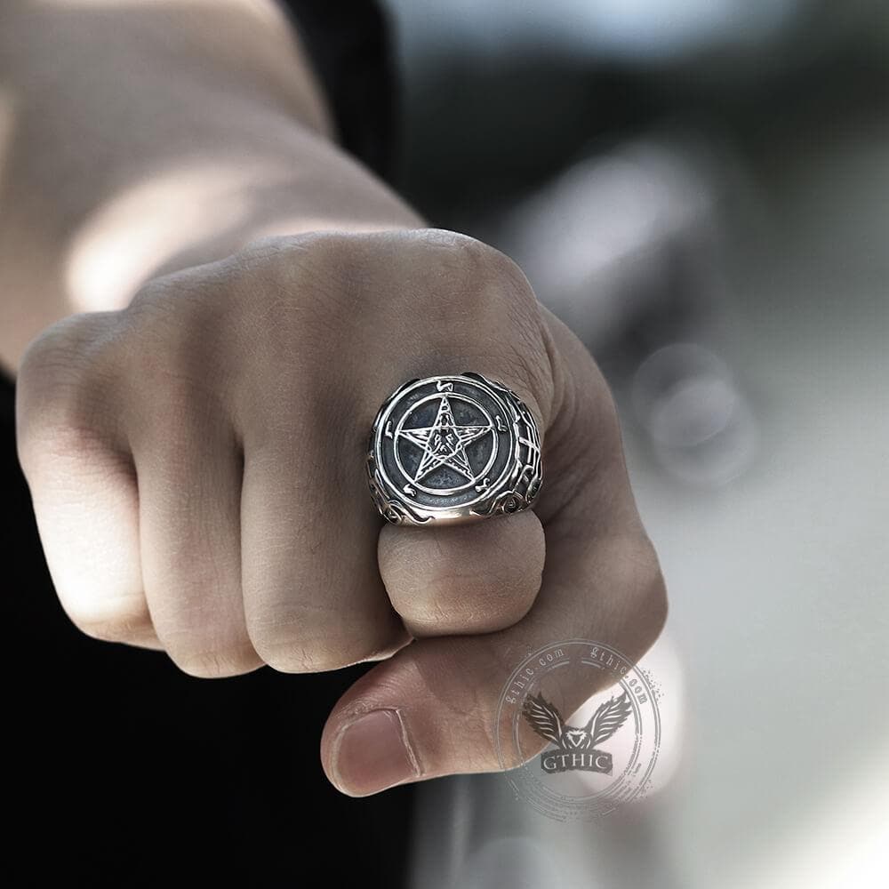 Sigil of Baphomet Stainless Steel Satan Ring - GTHIC