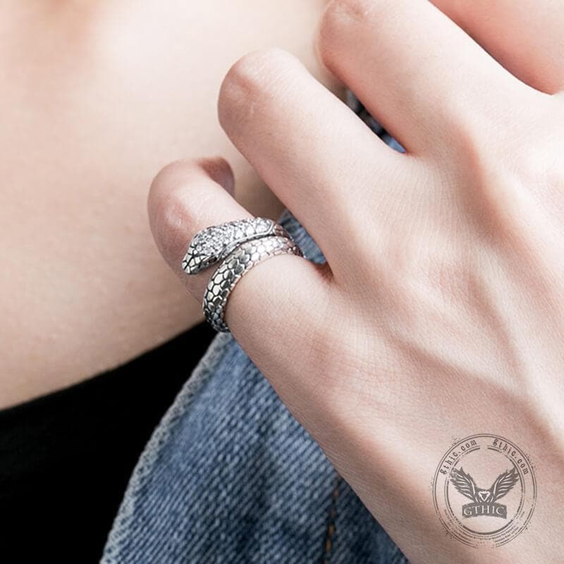 Silver Snake Sterling Silver CZ Ring | Gthic.com