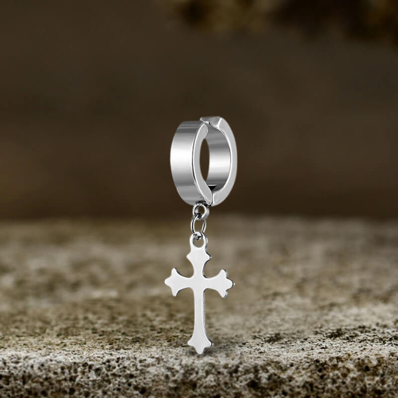 Simple Cross Design Stainless Steel Earrings | Gthic.com