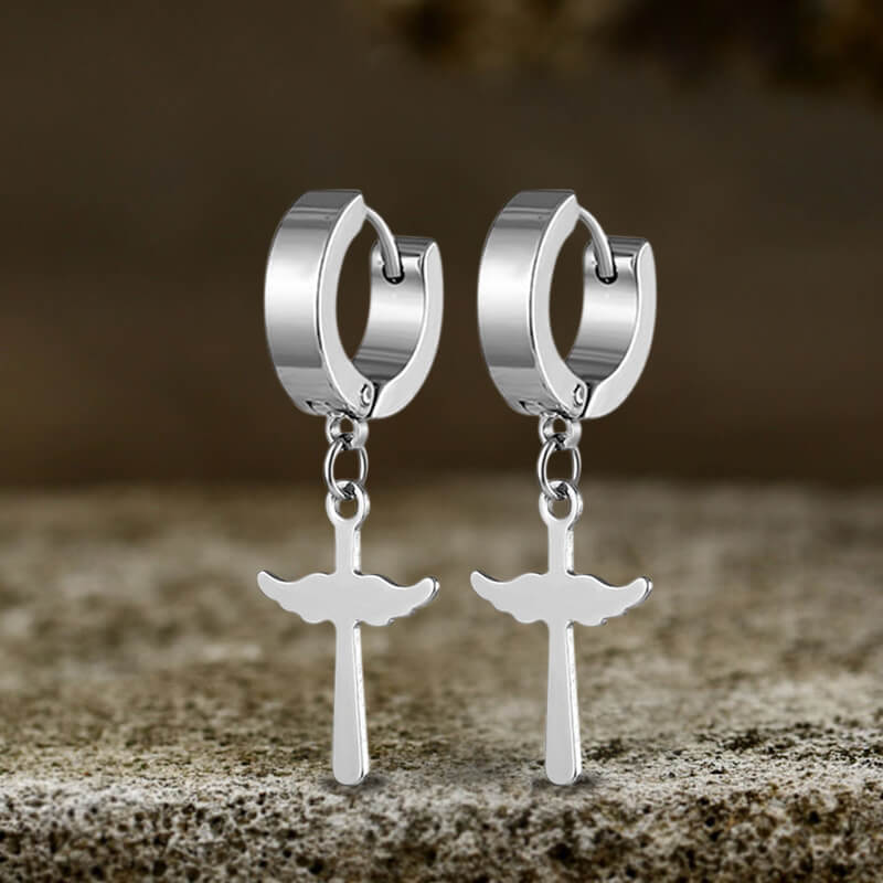 Simple Cross Design Stainless Steel Earrings | Gthic.com