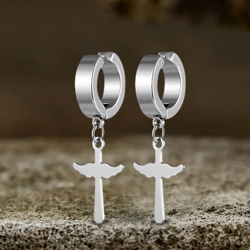 Simple Cross Design Stainless Steel Earrings | Gthic.com