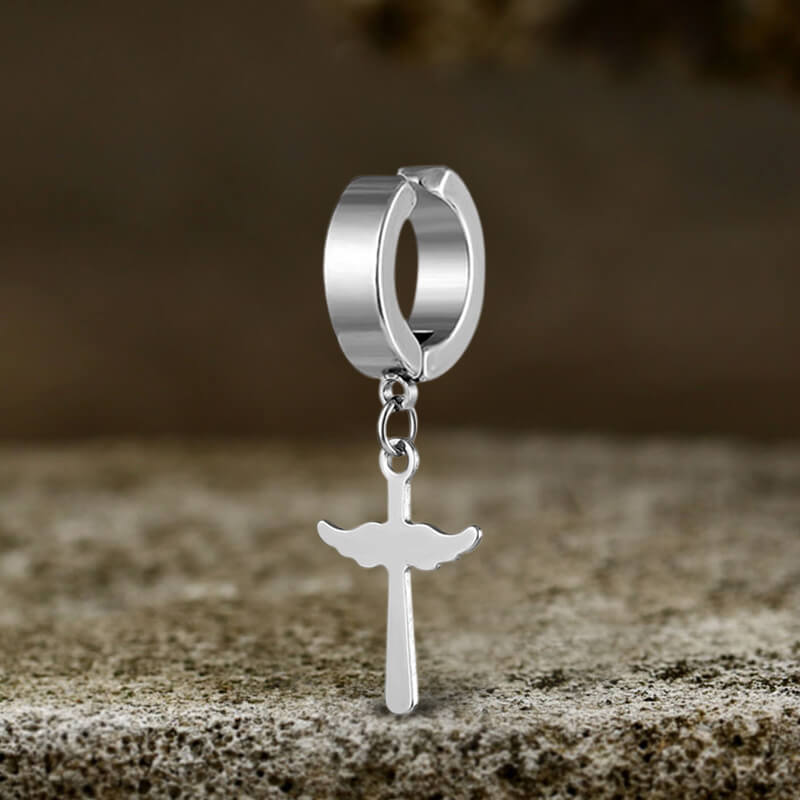 Simple Cross Design Stainless Steel Earrings | Gthic.com