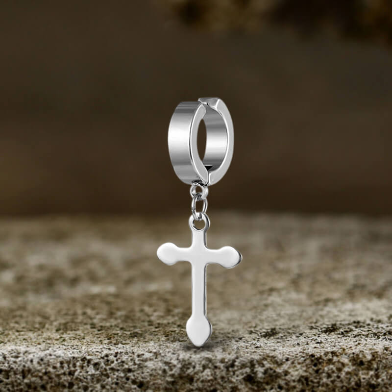 Simple Cross Design Stainless Steel Earrings | Gthic.com