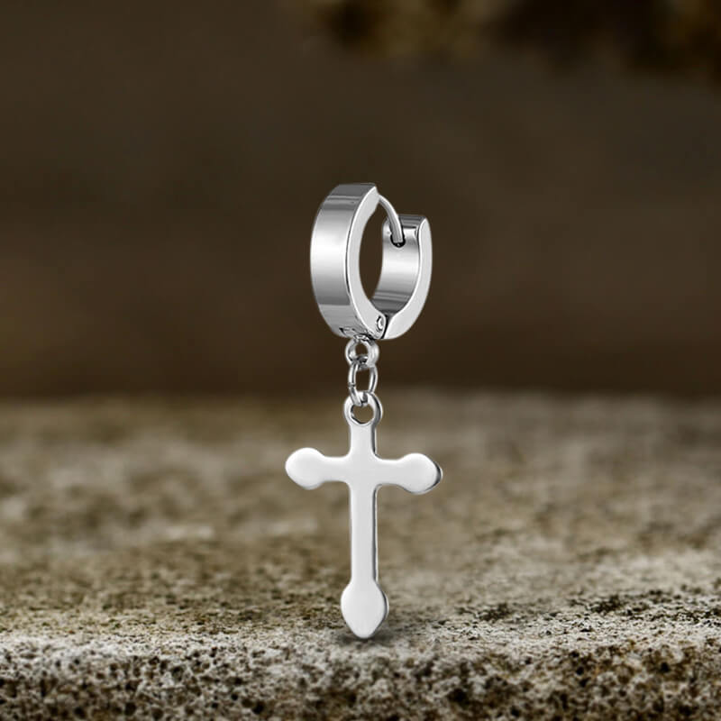 Simple Cross Design Stainless Steel Earrings | Gthic.com