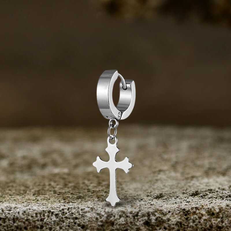 Simple Cross Design Stainless Steel Earrings | Gthic.com