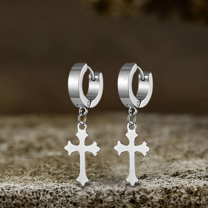 Simple Cross Design Stainless Steel Earrings | Gthic.com