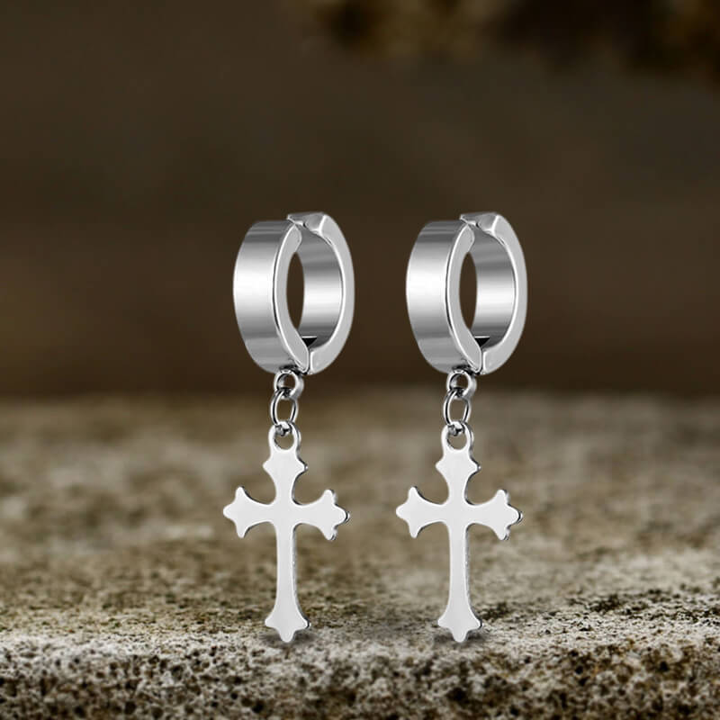 Simple Cross Design Stainless Steel Earrings | Gthic.com
