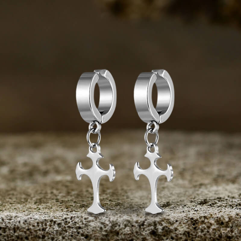 Simple Cross Design Stainless Steel Earrings | Gthic.com