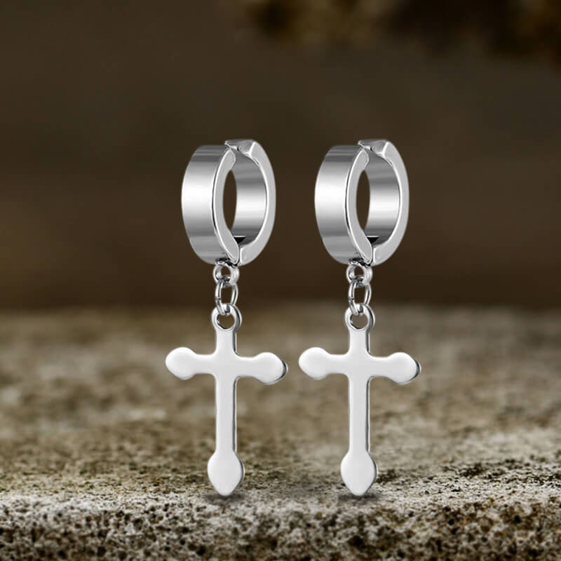 Simple Cross Design Stainless Steel Earrings | Gthic.com