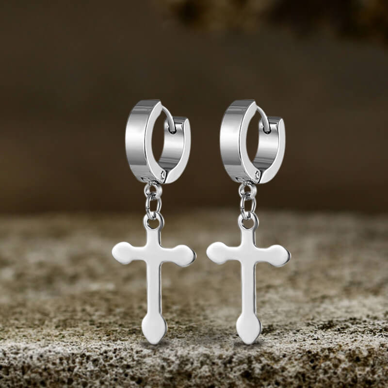 Simple Cross Design Stainless Steel Earrings | Gthic.com