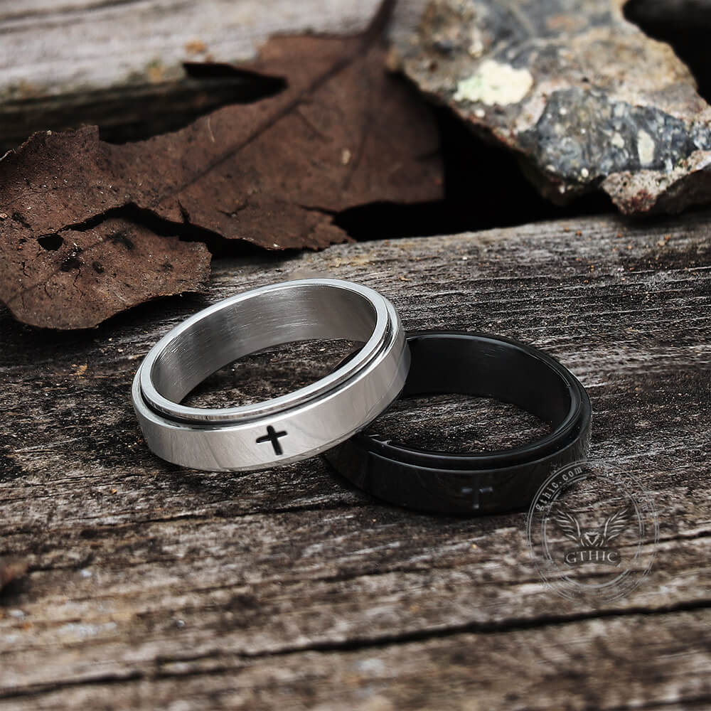 Simple Cross Stainless Steel Decompression Spinner Ring