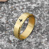 Simple Cross Rotatable Stainless Steel Decompression Ring 01 gold | Gthic.com