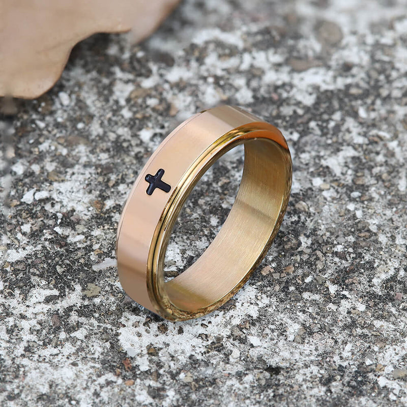 Simple Cross Rotatable Stainless Steel Decompression Ring 01 rose gold | Gthic.com