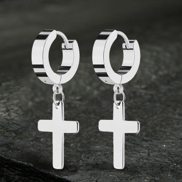 Simple Cross Stainless Steel Hoop Earrings | Gthic.com