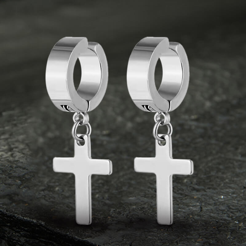 Simple Cross Stainless Steel Hoop Earrings