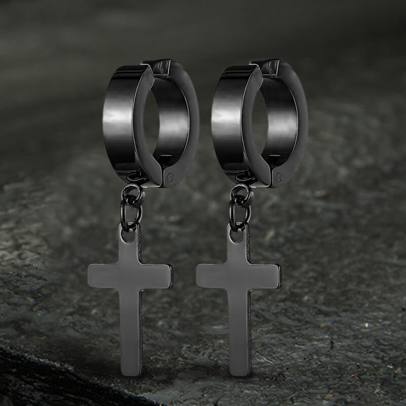 Simple Cross Stainless Steel Hoop Earrings