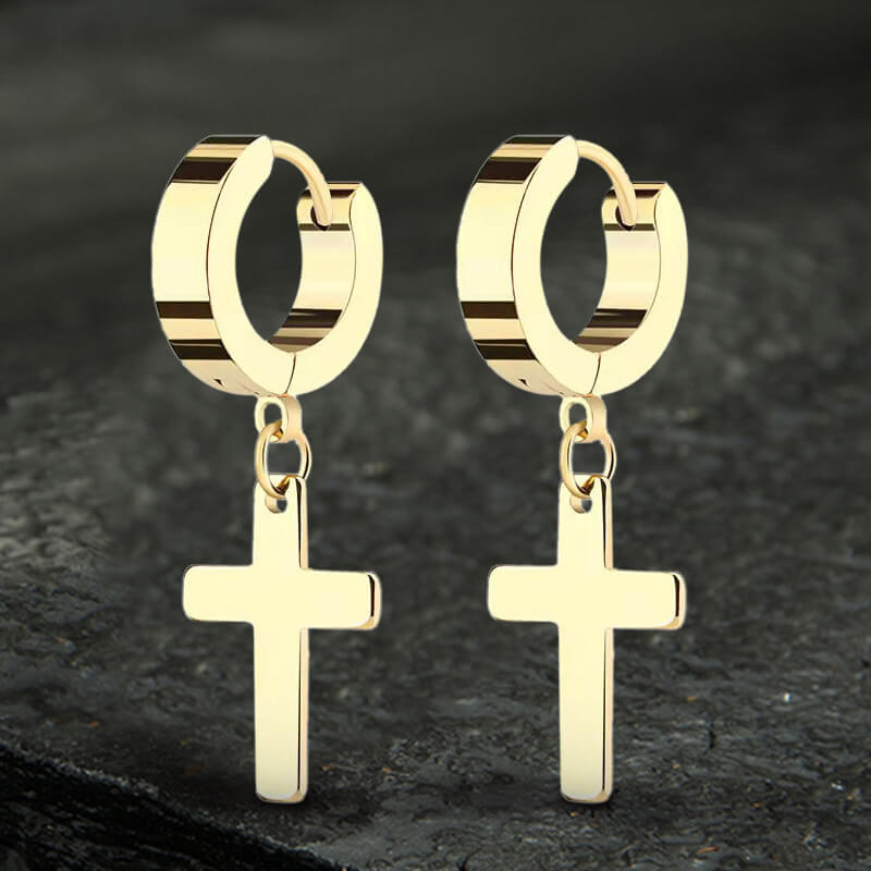 Simple Cross Stainless Steel Hoop Earrings | Gthic.com