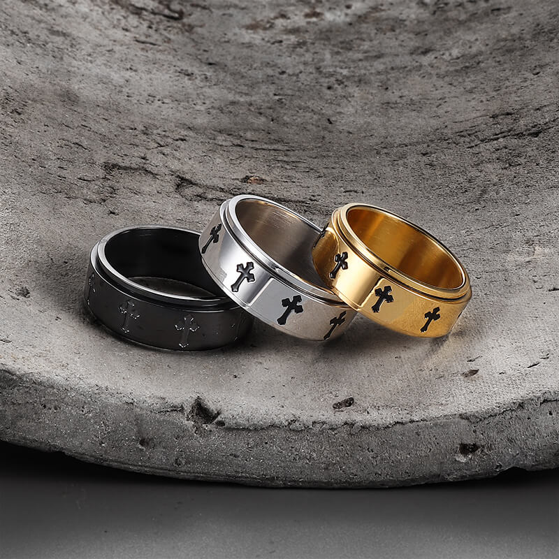 Simple Cross Stainless Steel Spinner Ring | Gthic.com