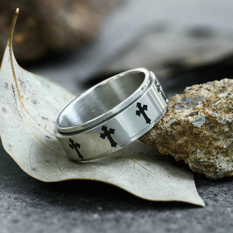 Simple Cross Stainless Steel Spinner Ring | Gthic.com