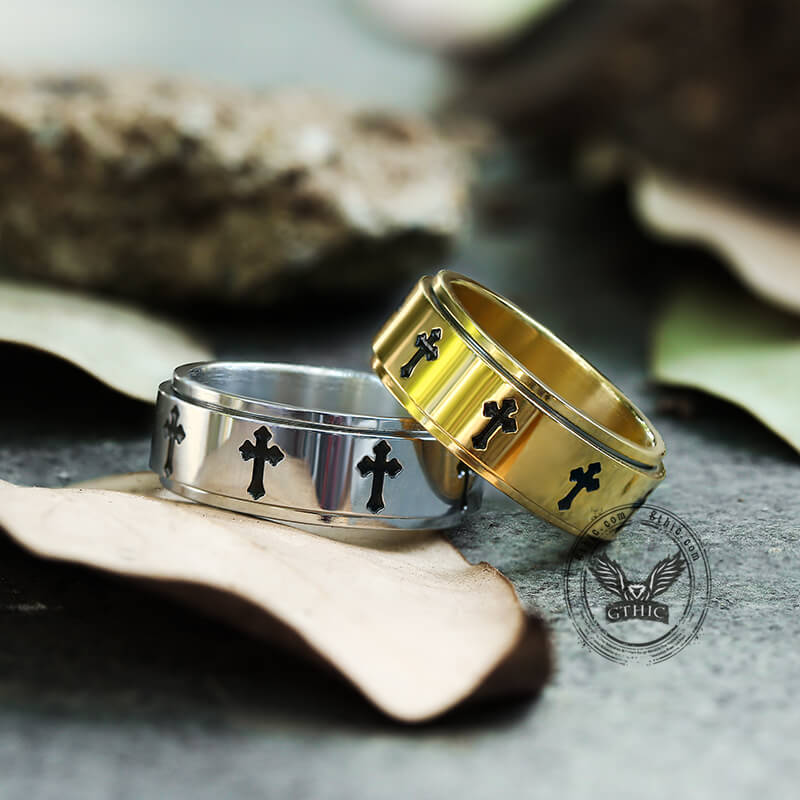 Simple Cross Stainless Steel Spinner Ring | Gthic.com