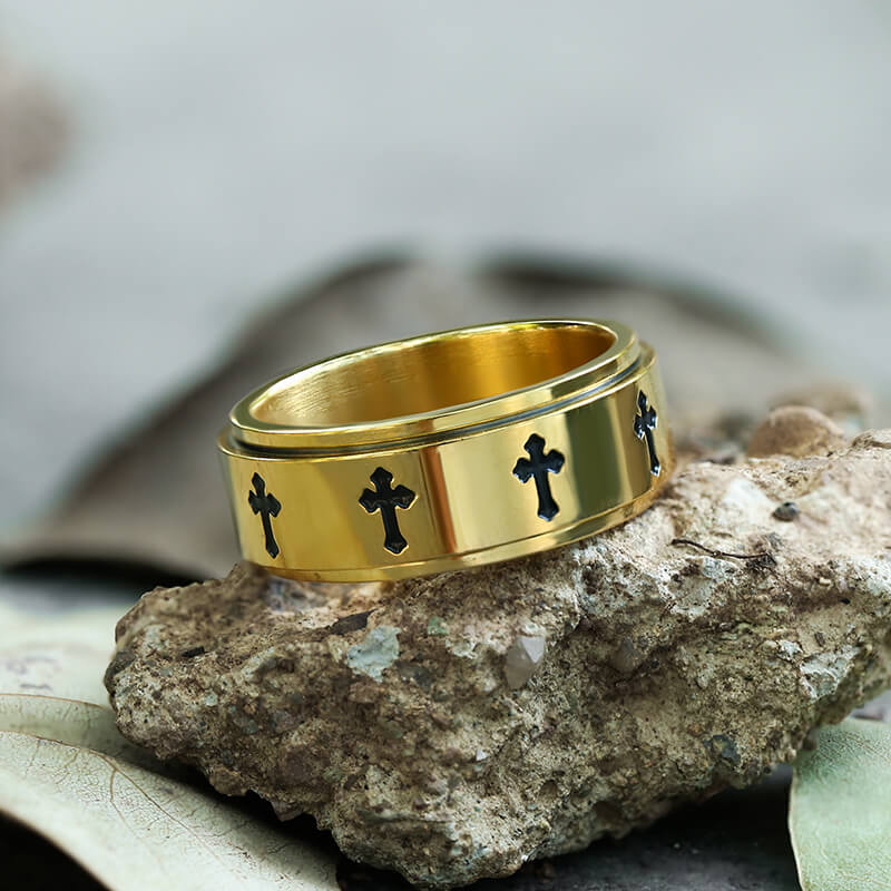 Simple Cross Stainless Steel Spinner Ring | Gthic.com