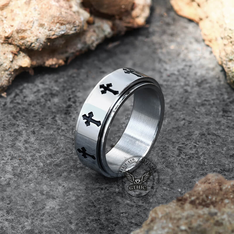 Simple Cross Stainless Steel Spinner Ring | Gthic.com