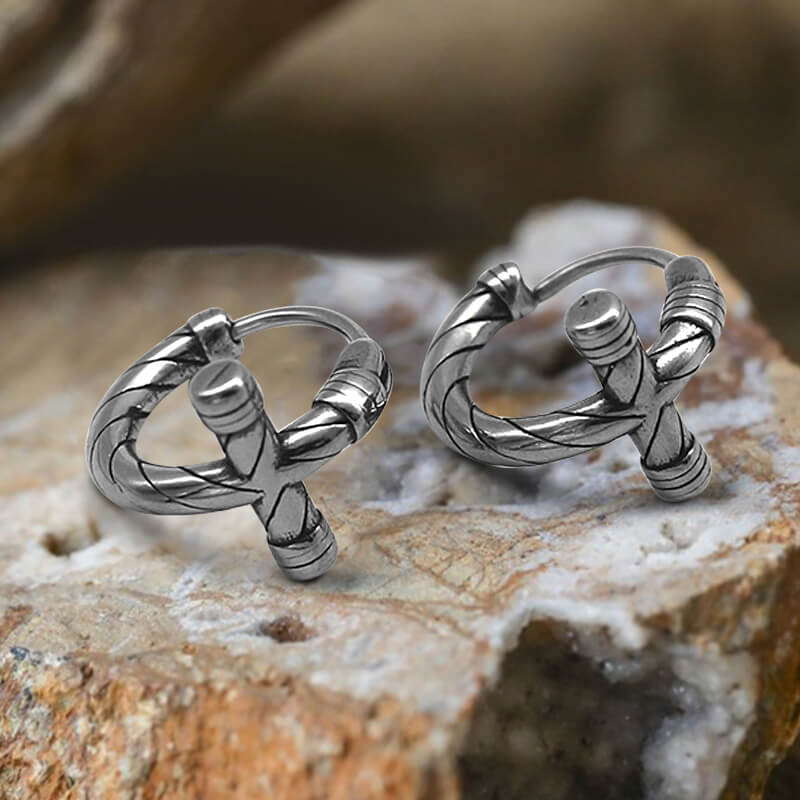 Simple Lines Stainless Steel Cross Hoop Earrings | Gthic.com