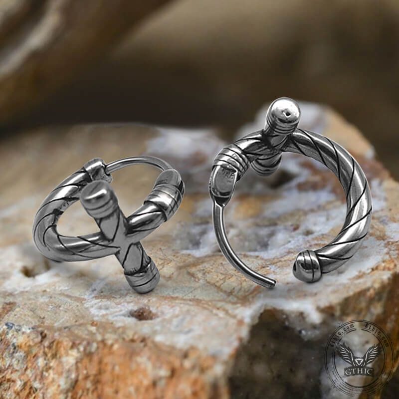 Simple Lines Stainless Steel Cross Hoop Earrings | Gthic.com