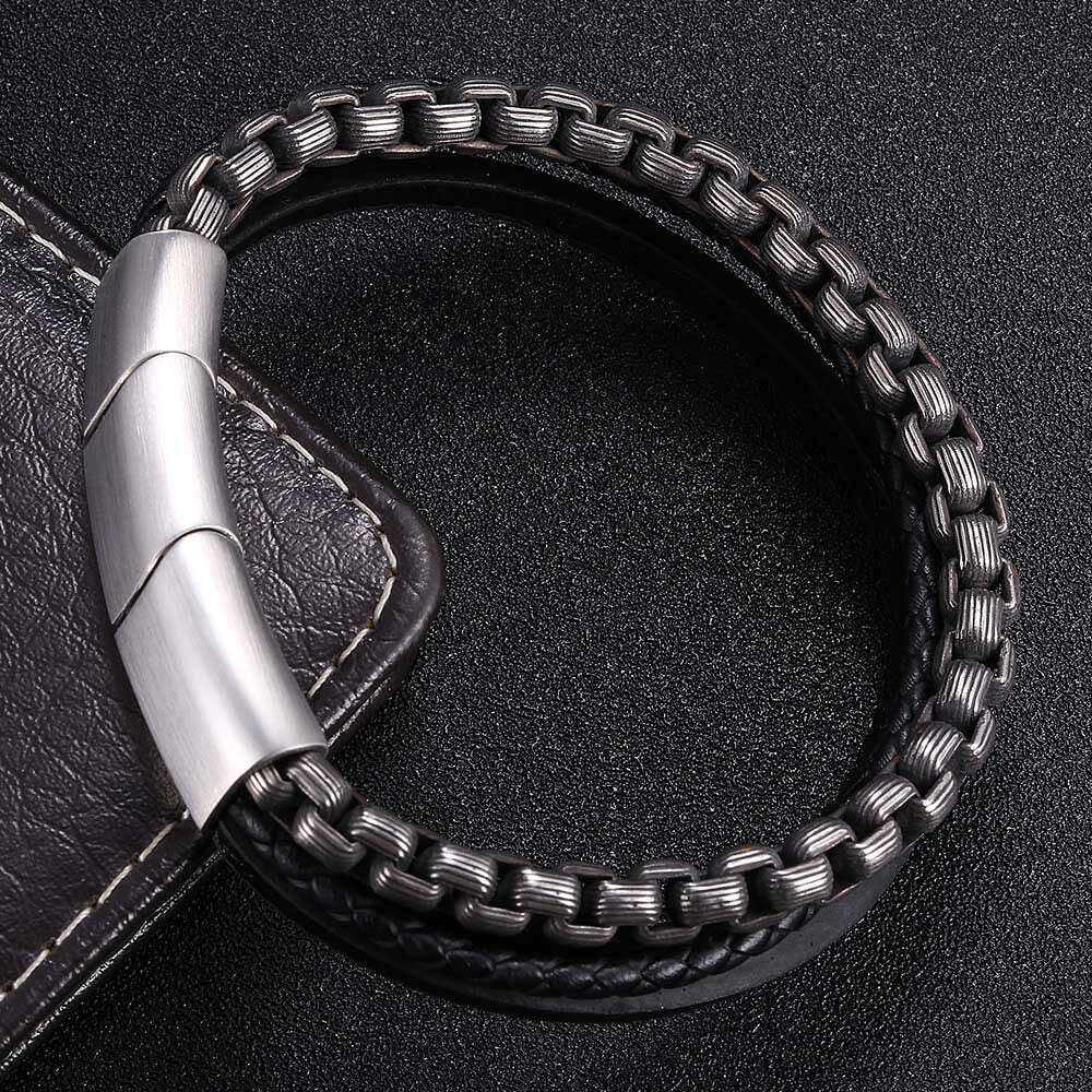 Simple Multi-layer Braided Stainless Steel Bracelet 05 black | Gthic.com