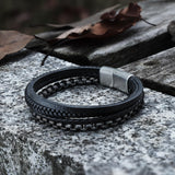 Simple Multi-layer Braided Stainless Steel Bracelet 04 black| Gthic.com