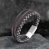 Simple Multi-layer Braided Stainless Steel Bracelet 01 brown | Gthic.com