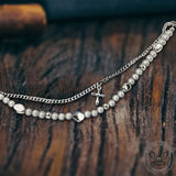 Simple Pearl Cross Stainless Steel Double Layer Necklace | Gthic.com